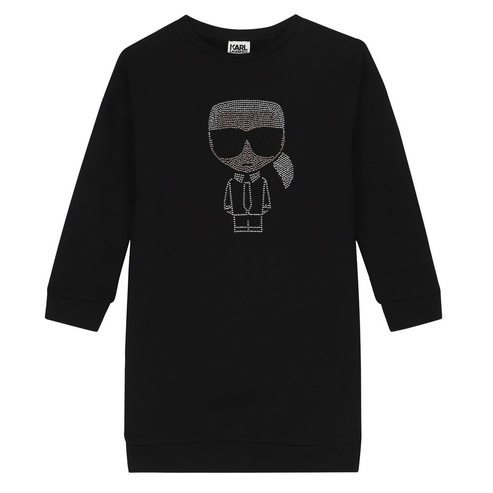 Karl Lagerfeld black dress with stud girl appliqué, size 14